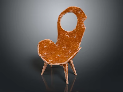 Unique Stylish Orange Textured Chair Design With Circular Cutout And Heart Shaped Seat 3d model
