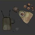 Vintage Garden Tools And Furniture With Wheelbarrow Stool Clay Pot Watering Can And Wooden Table
