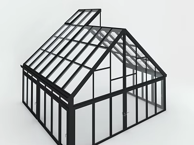 Greenhouse Building Component With Black Structural Frame And Transparent Glass Panels 3d model