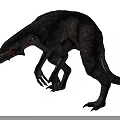 Predatory Dinosaur Model In Crouching Stance With Rough Skin And Sharp Teeth Against Black Background