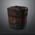 Classic Vintage Wooden Barrel With Rustic Texture Lid And Metal Hoops