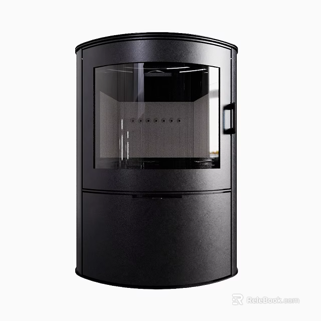 Contemporary Black Freestanding Fireplace Design With Glass Panel And Handle 3d model 