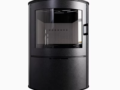 Contemporary Black Freestanding Fireplace Design With Glass Panel And Handle 3d model