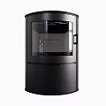 Contemporary Black Freestanding Fireplace Design With Glass Panel And Handle