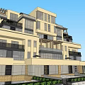 Modern Multi Storey Building Exterior Featuring Glass Facades Balconies And Greenery Design