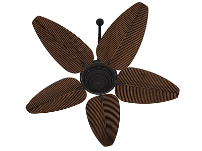 Brown Striped Air Conditioner Fan Featuring Five Leaf Shaped Blades And Black Center 3d model