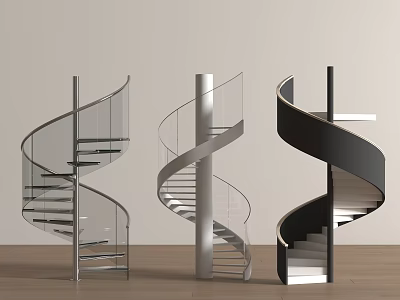 Modern Spiral Staircases Showcasing Glass Railings Metal Frames And Different Design Styles 3d model