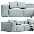 Light Blue Sectional Sofa With Plaid Blanket And Soft Cushions For Living Room
