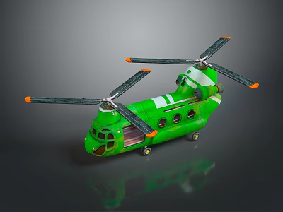Green Toy Helicopter Model With Dual Rotors Fuselage And Wheel Design 3d model