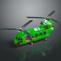 Green Toy Helicopter Model With Dual Rotors Fuselage And Wheel Design