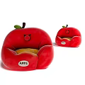 Red Apple Shaped Single Sofa with Cartoon Face Green Leaf and Label 3d model