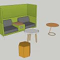 Modern Green Sofa with Gray Cushions and Multicolored Shaped Coffee Table Set 3d model