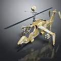 Military Attack Helicopter With Camouflage Paint Rotors Tail Rotor And Weapons
