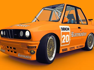 Orange Racing Car With Sponsor Logos Large Wheels And Sporty Design Features 3d model