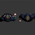 Two Characters Front Back View In Navy Blue Techwear With Bio Inspired Patterns Red White Sneakers 3d model