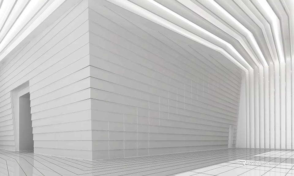 Modern Minimalist Front Desk Reception With White Architectural Lines And Spacious Interior 3d model