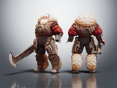 Game Movie Character Warrior In Fur Trimmed Armor With Battle Axe And Muscular Build 3d model