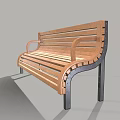 Slatted Wooden Public Bench With Armrests And Black Legs For Outdoor Spaces