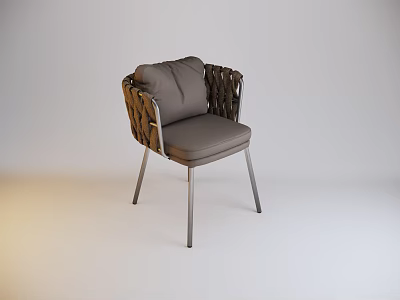 Modern Accent Chair With Braided Armrests Gray Padded Seat And Metal Legs 3d model