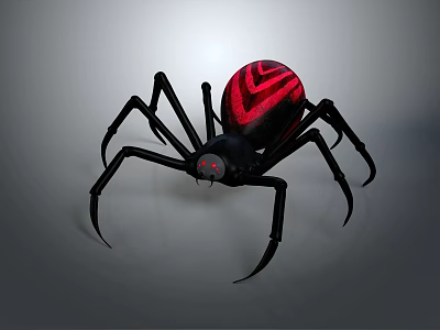 Black Spider With Red Pattern On Body And Red Eyes Against Gray Background 3d model