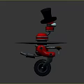 Red Mechanical Character With Black Top Hat And Blade Structure On Wheels