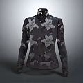 Long Sleeve Dark Colored Top With White Floral Pattern And High Neck Design 3d model