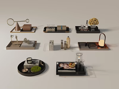 Coffee Table Stylish Decorative Accessories Including Trays Candles And Floral Vases 3d model