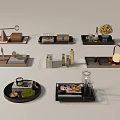 Coffee Table Stylish Decorative Accessories Including Trays Candles And Floral Vases