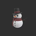 Snowman Sculpture With Black Top Hat Red And White Checkered Scarf Carrot Nose Twig Arms