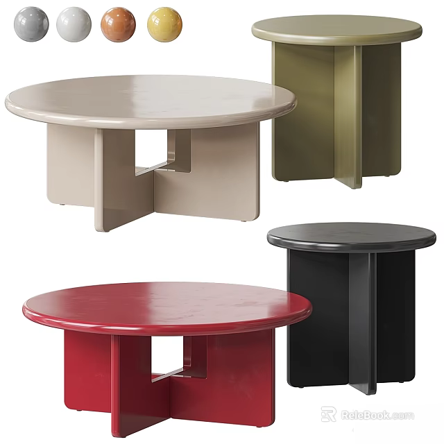 Round Modern Dining Tables In Red Black Beige With Unique Leg Design 3d model