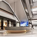 Modern Shopping Mall Lobby Interior Design With Curved Reception Desk Large Screen And Lighting