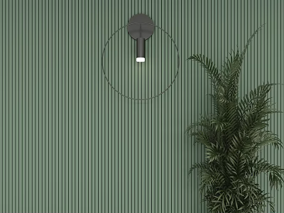 Modern Wall Lamp On Green Vertical Striped Wall With Potted Plant 3d model