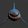 Cartoon Blue Shark Toy With White Body Red Stripes Smiling Face And Blue Eyes