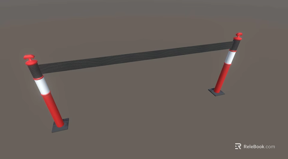 Public Facility Traffic Safety Barrier With Red And White Poles And Black Horizontal Bar 3d model 