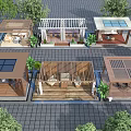 Various Modern Outdoor Pavilions With Wooden Structures Glass Roofs Solar Panels And Green Plants
