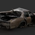 Wrecked Abandoned Rusty Car With Open Hood Doors And Broken Windows 3d model