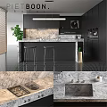 Modern Kitchen Interior With Black Cabinets Marble Island And Countertop Appliances