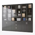 Gray Office Cabinet With Glass Doors Drawers And Organized Files Books Plant