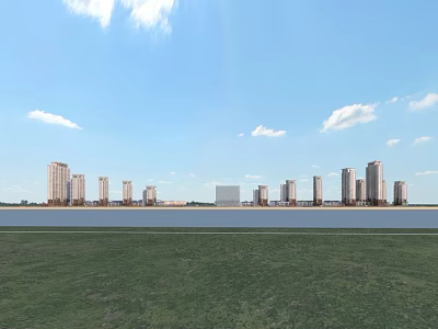 Modern High Rise Residential Buildings With Waterfront Green Grass And Blue Sky 3d model
