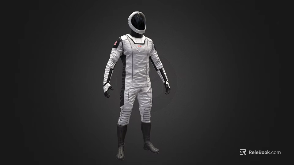 Man Wearing Detailed White Astronaut Suit with Black Accents and Standing Pose 3d model 