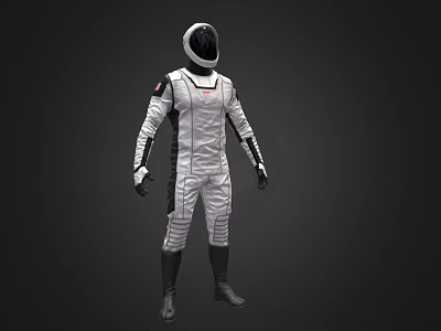 Man Wearing Detailed White Astronaut Suit with Black Accents and Standing Pose 3d model