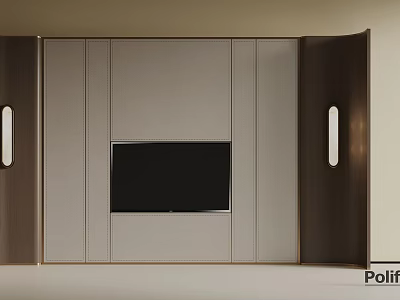 Modern TV Background Wall Design With Wooden Side Panels Built-in TV And Light Cabinets 3d model