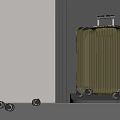 Designer White And Olive Green Striped Suitcases With Rolling Wheels And Retractable Handles