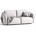 Modern Plush Fabric Double Seater Sofa With Cozy Pillows Tassel Blanket And Custom Color Options