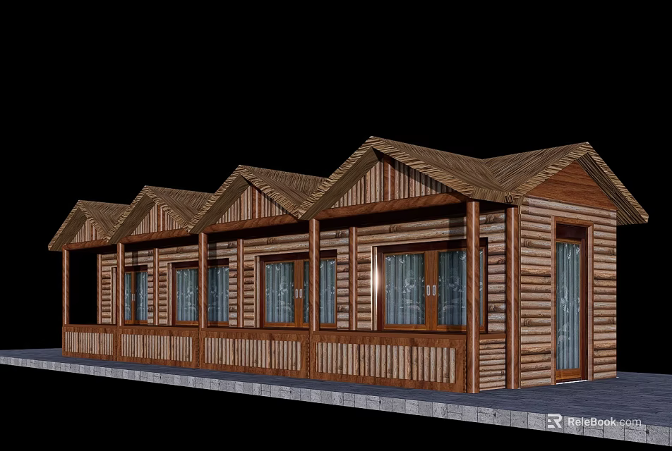 Wooden Building With Gabled Roofs Large Windows And Front Porch Design 3d model 
