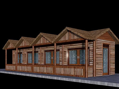 Wooden Building With Gabled Roofs Large Windows And Front Porch Design 3d model