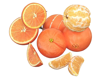 Fresh Juicy Citrus Fruits With Sliced Oranges Whole Oranges Peeled Tangerine And Segments 3d model