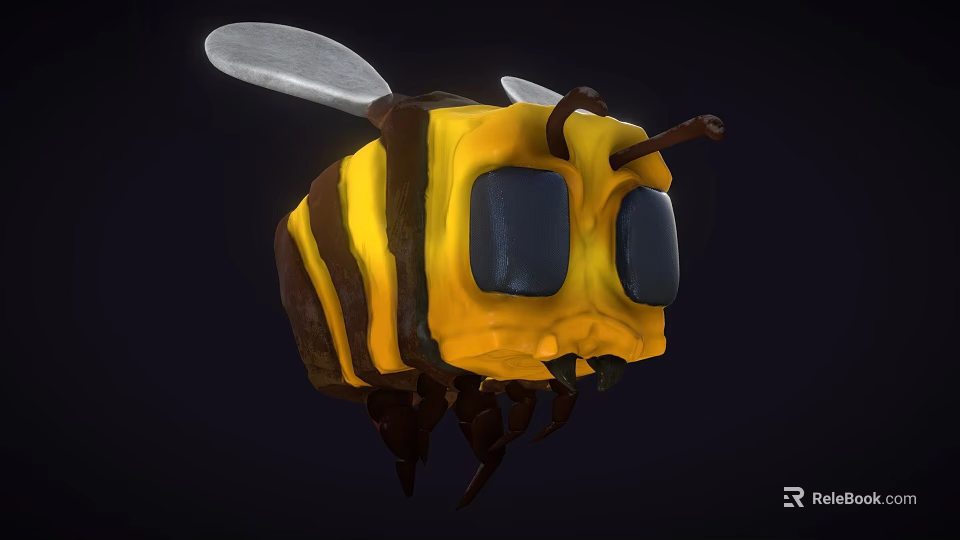 Game Animated Bee Character With Yellow Black Stripes Large Eyes And Wings 3d model 