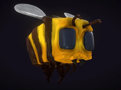 Game Animated Bee Character With Yellow Black Stripes Large Eyes And Wings 3d model