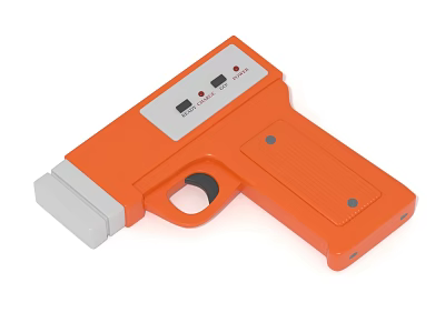 Orange Toy Gun With Vintage Design Electronic Buttons And White Accent Handle 3d model